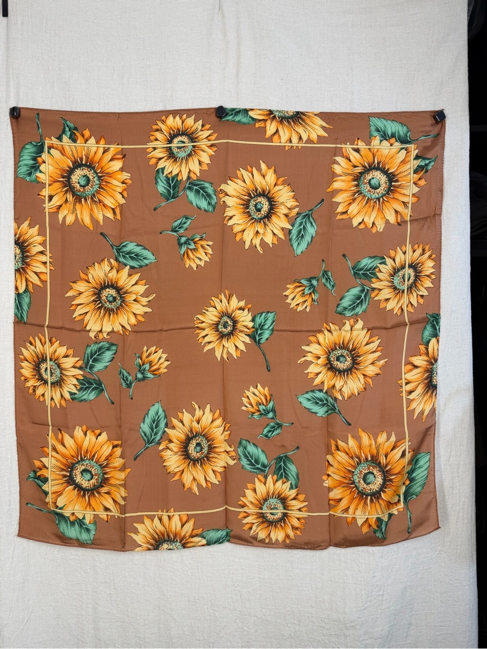 Vintage 100% Silk Sunflower Scarf Made in Japan 30” Square